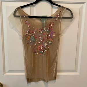 Never-worn Chan Luu mesh embroidered top.
